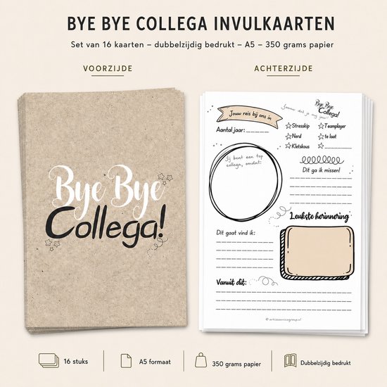 16 stuks Afscheidscadeau Collega - Art Foto Service Groep -Bedankt Collega & Afscheid Cadeau – Bye Bye Collega Wenskaarten – Herinneringskaarten voor Nieuwe Baan, Pensioen of Vertrek