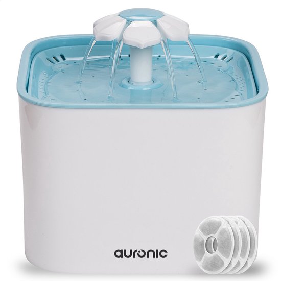 Auronic Drinkfontein - Waterfontein voor Katten en Honden - 2L - Dieren Drinkbak - Incl. 4 Filters - Wit