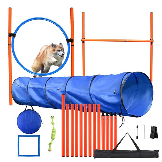 AYOO Agility voor de hond - Hondentunnel - Honden Agility Set - Honden Training - Tunnel - Slalom - Horde - Draagzak - 21 Delig - GRATIS Speeltouw