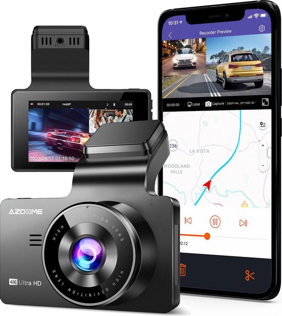 AZDome M63 Pro 1CH dashcam - Ultra 4K resolutie - Wifi - GPS - Parkeerstand - 64gb Micro SD - 3.0 inch IPS LCD - dashcam voor auto met optionele achter camera