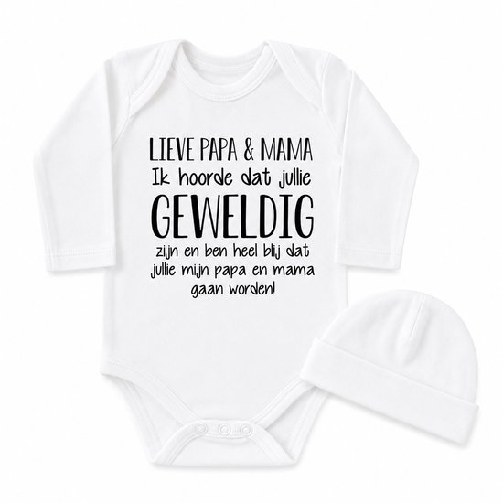 Baby cadeau geboorte papa en mama worden meisje jongen set met tekst aanstaande zwanger kledingset pasgeboren unisex Bodysuit | babykleding Huispakje | Kraamkado | Gift Set babyset kraamcadeau pakje babygeschenk babygeschenkset kraampakket