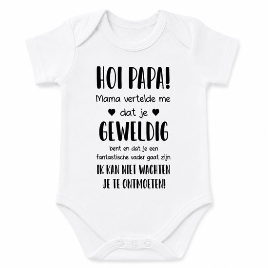 baby rompertje met tekst bekendmaking aankondiging zwangerschap zwanger in verwachting Hoi papa, mama vertelde me dat je geweldig bent en dat je een geweldige vader wordt. .. ontmoeten korte mouw maat 56 Cadeau voor de liefste aanstaande Vaderdag