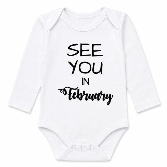 Baby rompertje met tekst Coming soon februari Bekendmaking zwangerschap 2027 aankondiging Zwangerschapsaankondiging maand February geboorte zwanger Lange mouw | wit | maat 50/56 | Cadeau voor de liefste aanstaande oma en opa oom tante papa mama