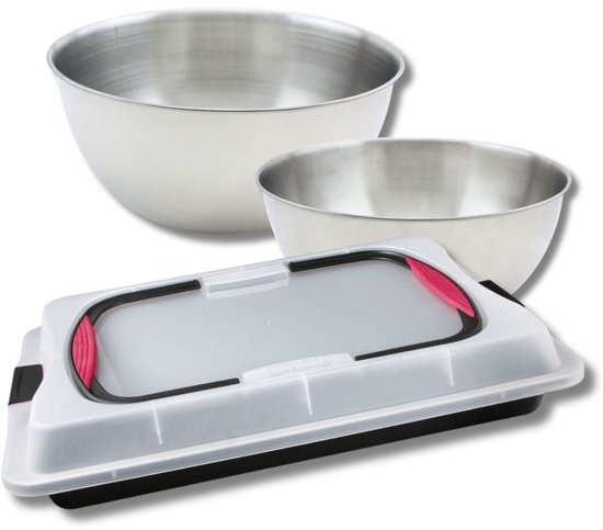 Bakken set bakplaat 42 x 29 cm met deksel, 2 mengkommen en 1 spatel Zenker