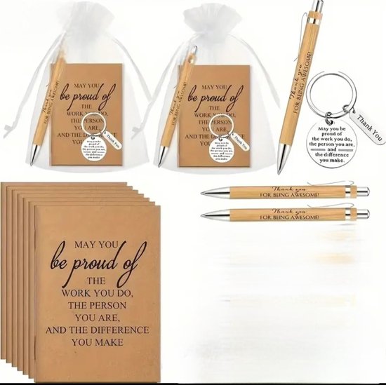 Bedankt Juf of Meester Cadeauset – Pen, Sleutelhanger & Notitieboekje in Zakje – Inspirerend Bedankje voor Docenten of geliefden / werknemers / afscheidscadeau