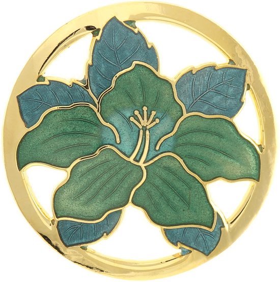 Behave® Broche rond met bloem groen blauw - emaille sierspeld - sjaalspeld