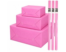 Bellatio Decorations - 3x - rollen cadeau Inpakpapier - roze - 200 x 70 cm - cadeaupapier