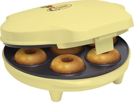 Bestron Donutmaker in Sweet Dreams design, met bakindicatielampje & antiaanbaklaag, 700W, kleur: geel