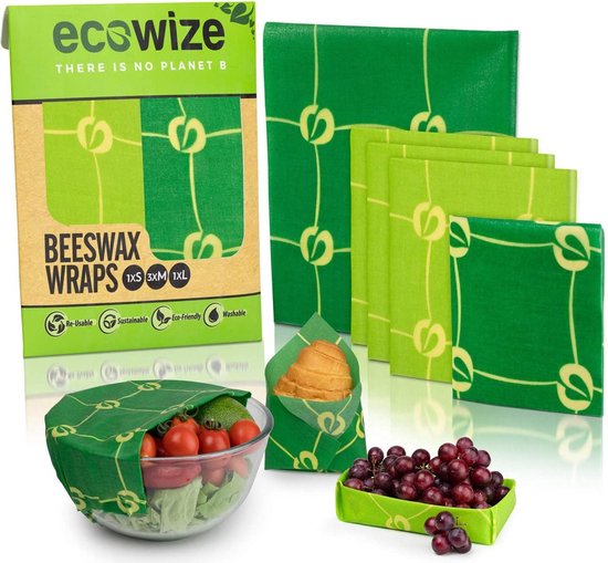 Bijenwas Wraps (Bijenwas Doek) - Set van 5 - 1S, 3M, 1L - Beeswax Wraps - Bee Wrap - Beewax - Bijenwasdoek - Zero Waste - Cadeau - Herbruikbaar Boterhamzakje