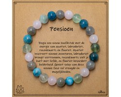 Bixorp Apatiet + Labradoriet + Rozenkwarts + Fluoriet Armband op Cadeau Kaartje - Pensioen - 8mm / 20cm Edelsteen Kralenarmband - Inclusief Cadeau Envelop