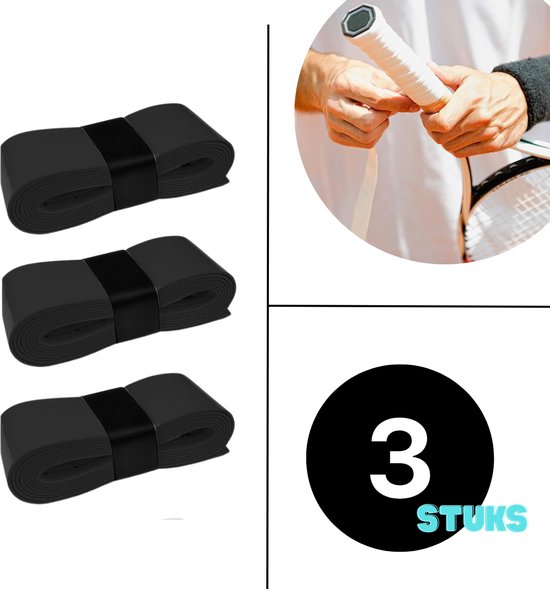 Black Overgrip Set - 3 stuks - Padel/Tennis/Badminton/squash - Zwart - Griptape - Antislip - Racketaccesoires