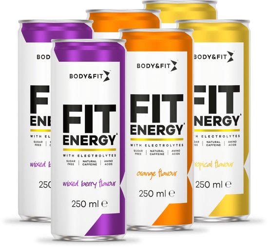 Body & Fit FIT Energy Drink - Mix Box - 6 Blikken - Hypotone Sportdrank met Elektrolyten en BCAA - 1500 ml