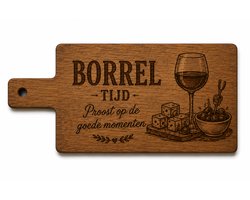 Borrelplank Hout met Gravure – Borrel Tijd – Serveerplank met Handvat – Kaasplank & Tapasplank – Cadeau voor Verjaardag, Housewarming en Feest