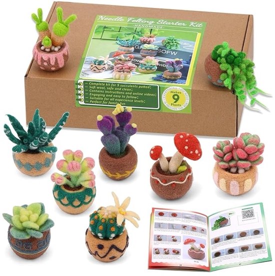 BOTC Naaldvilten - Starterset - Needle felting - Instructie inbegrepen - Gekaarde wol - Viltnaalden - Vetplanten