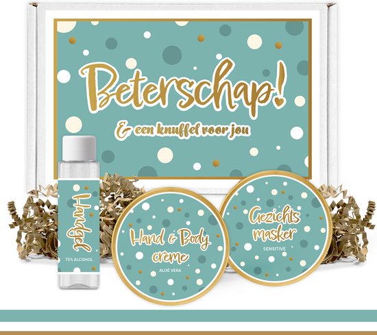 Brievenbus cadeau "Beterschap! & een knuffel voor jou" - 3 Producten - 130 gr - Triomf Cosmetica | Brievenbus Cadeau Vrouw Brievenbus Cadeau Man Opkikkertje Beterschapswens Vrouw Meisje Vriendin Brievenbuspakketje Verwenpakketje na operatie Zorg