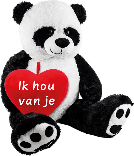BRUBAKER XXL Panda Knuffel Beer 100 cm Met hart "Ik hou van je" - Cadeau - Valentijn