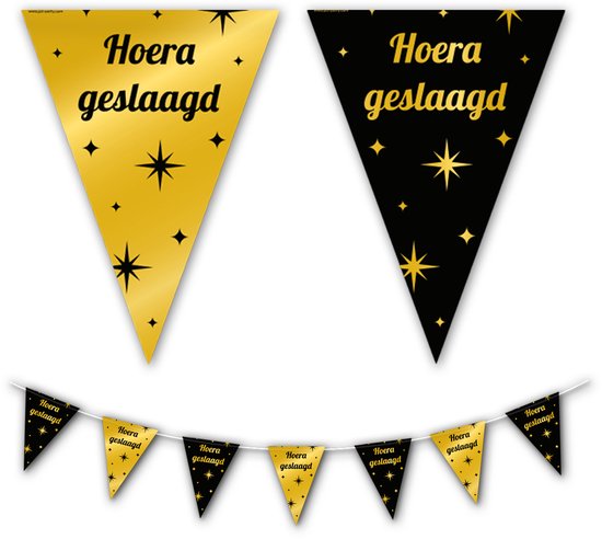 BTH - Slingers - Hoera Geslaagd - Goud en Zwart - Geslaagd Versiering - Slinger - Vlaggenlijn - Geslaagd Cadeaus - 1 Stuk