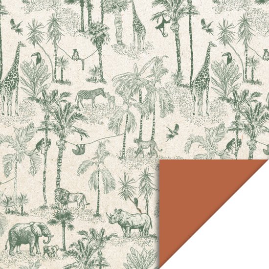 Cadeaupapier - Vintage Jungle Green - Cognac - 70x300 cm