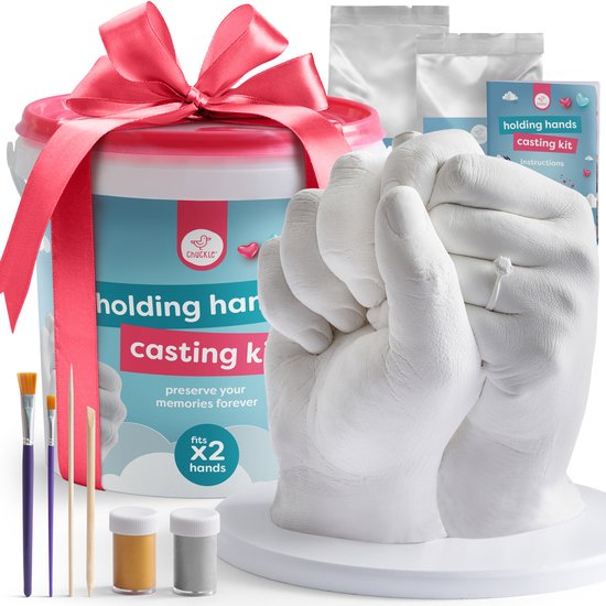 Chuckle – 3D Gipsafdruk Set - Handafdrukset - Handgietset voor Koppels en Familie met Goudverf - Eenvoudig te Gebruiken - Uniek Cadeau en Souvenir voor Jubilea - Verjaardagen en Kerstmis