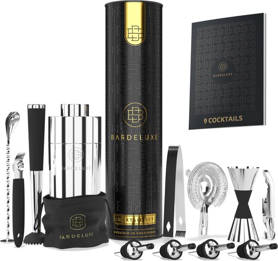 Cocktail Set van BarDeluxe® - 12-Delig - Cocktail Shaker Set (750ml) - Luxe Cadeauverpakking - Inclusief Nederlandstalig Receptenboek