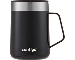 Contingo Streeterville Desk Mug, geïsoleerde roestvrij stalen thermoskoffiebeker met handgreep en deksel, houdt koffie en thee tot 5 uur warm, ideaal voor zowel kantoor als thuis, 410 ml | Licorice