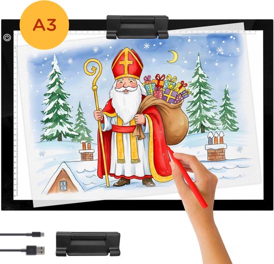 Crafts&Co Lightpad A3 voor Tekenen, Schetsen en Diamond Painting - Tekenbord A3 - DIY - Tekentablet - Lichtbak - Lichtplaat - Tekenspullen Professioneel - Educatief Montessori Speelgoed 4, 5, 6 + Jaar - Knutselspullen - Cadeau voor Meisjes en Jongens