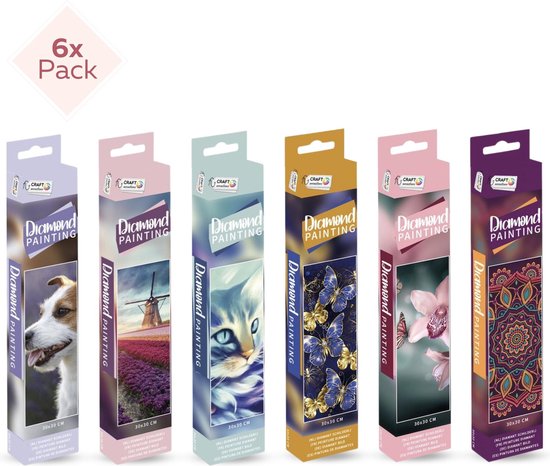 Craft Sensations® Multipack 6x Diamond Painting Pakket | Formaat 30 x 30 cm | ronde steentjes