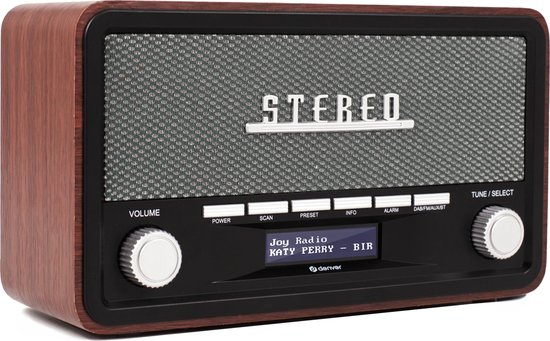 Denver DAB Radio - Model 2023 - Retro Radio - Bluetooth - DAB+/ FM - Dimbaar - Batterijen & Netstroom - DAB18 - Hout