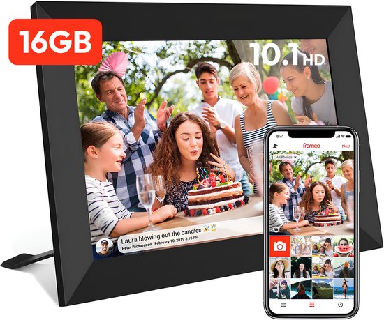 Digitale fotolijst met WiFi en Frameo App - 10.1 inch HD+ IPS Display - Fotokader met Touchscreen - 16GB - Zwart - Frameo digitale fotolijst - digitale fotokader - digitaal fotolijstje