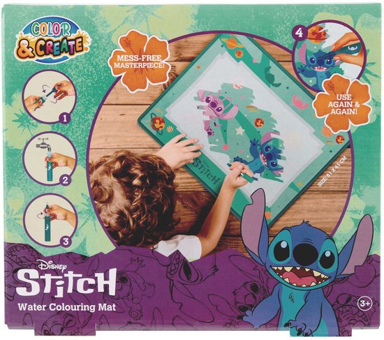 Disney Stitch - Waterkleuren speelmat - met waterpen - 51x41 cm - vanaf 3 Jaar
