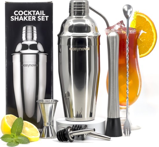 Easynova - Cocktail shaker set - 6 delig - Cocktail shaker - Cocktailset - Geschenkverpakking - Valentijn