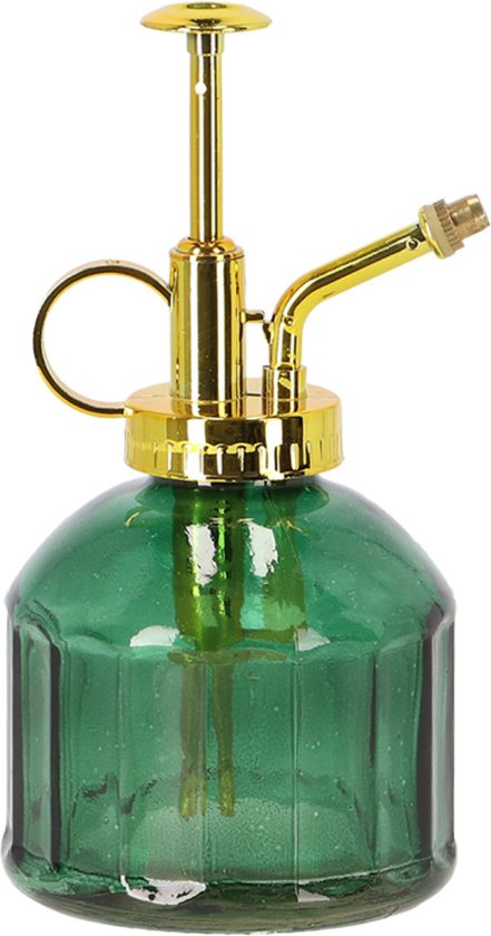 Esschert Design plantenspuit/vernevelaar - glas - smaragdgroen/goud - 15.5 cm