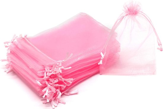 Fako Bijoux® - Organza Zakjes - 7x9cm - Feestzakjes - Snoepzakjes - Cadeauzakjes - Sieradenzakjes - Roze - 20 Stuks