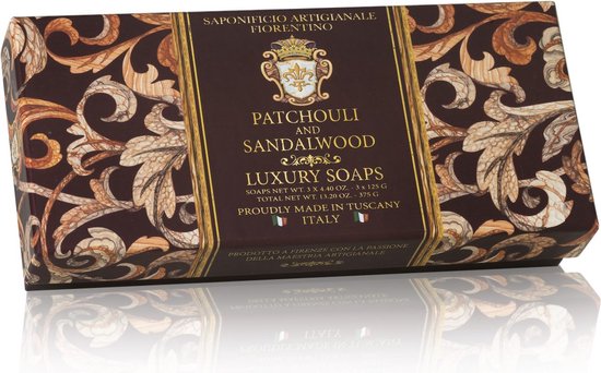 Fiorentino ovale luxe zeep Patchouli & Sandalwood 3 x 125 gr