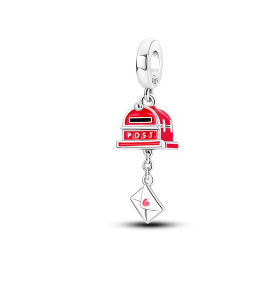 Fler® | Bedel | Past op populaire bedel armbanden (standaard-3mm) | armbandbedel | Rode postbus bedel | Brievenbus | Postbode | Mailbox | Liefdes brieven | Hangbedel Charm | 925 Sterling Zilver | Emaille Rood | Armband Kraal | Cadeau | Valentijn kado
