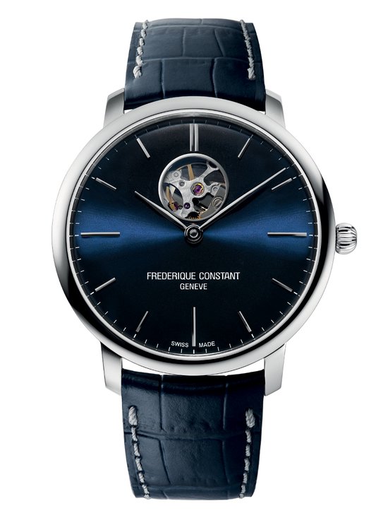 Frédérique Constant Slimline Heart Beat FC-312N4S6 Horloge - Leer - Blauw - Ø 40 mm