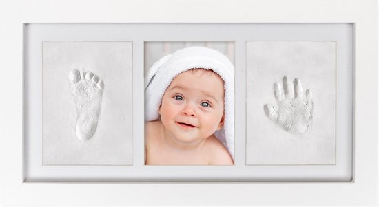 Frummel Fotolijst Baby (33 x 18 cm) - Klei Afdruk (Gipsafdruk baby) - Beter dan gips afdruk - Hand Voet Afdruk - Kraamcadeau Meisje / Kraamcadeau Jongen