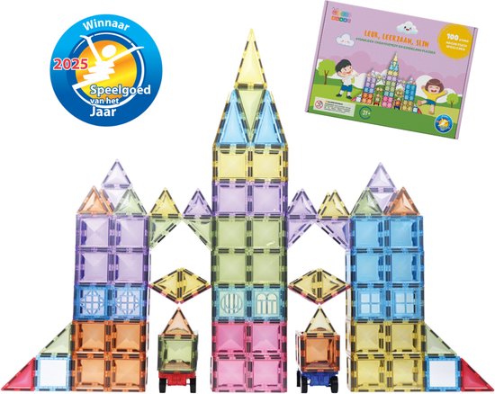 Gladi Tiles Pastel 100 Stuks - Magnetisch Speelgoed - Constructie speelgoed - STEM Speelgoed voor Kinderen - Bouwset vanaf 3 jaar - Speelgoed van het jaar 2025