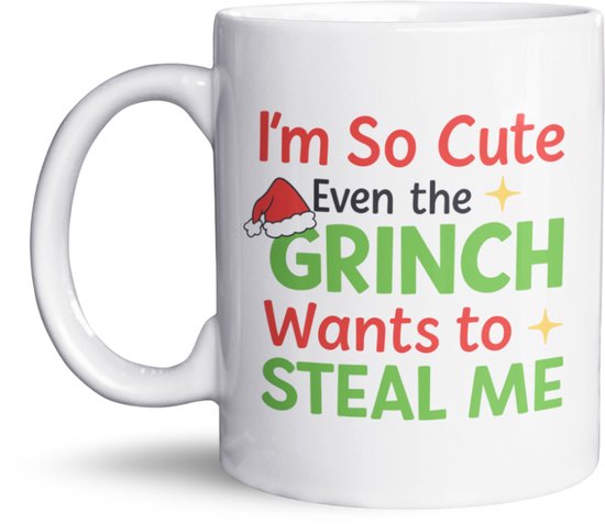 Grappige Kerstmok – I’m So Cute Even the Grinch Wants to Steal Me – Humor Mok – Kerstcadeau – 330 ml – Vaatwasbestendig & Magnetronbestendig – Gift voor Vrienden/Collega’s