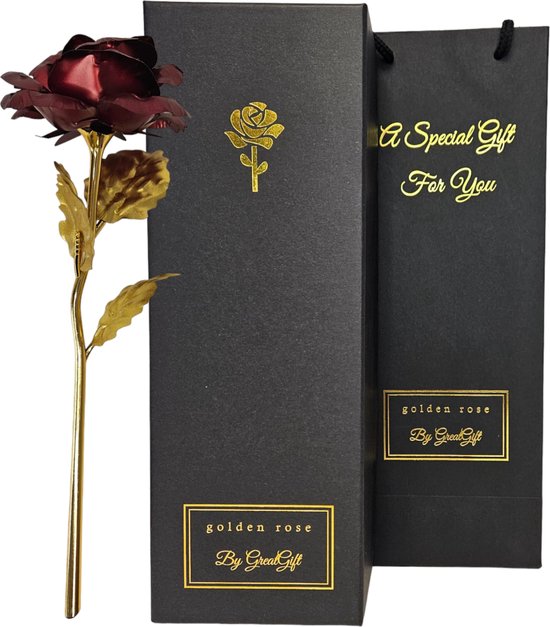 GreatGift | Gouden Roos Rood In Luxe Box| Bloemen | Verjaardagscadeau| Moederdag | Valentijn | Liefde | Rozen Geschenk | Rood | Romantisch Cadeau
