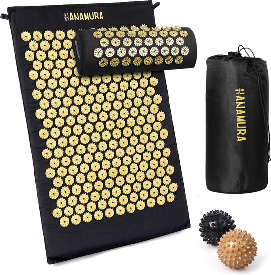 Hanamura Shakti Mat - XL Spijkermat met Kussen, Opbergzak & 2 Triggerpoint ballen - Acupressuur Mat - 74x44cm