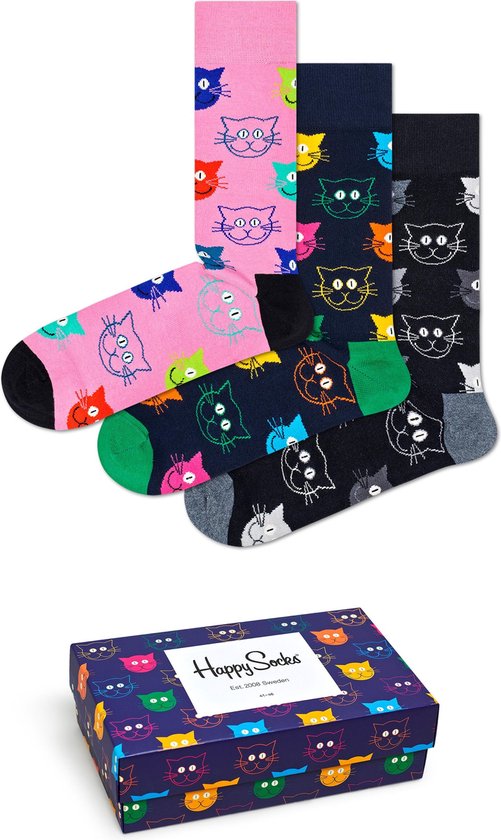 Happy Socks 3P Mixed Cat Socks Giftbox - Maat 41-46
