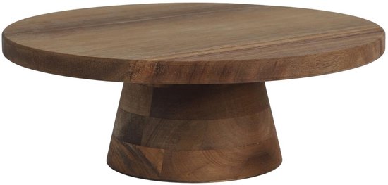 Home Deco Factory Taart plateau - acacia hout - D28 cm - met voet - taartstandaard
