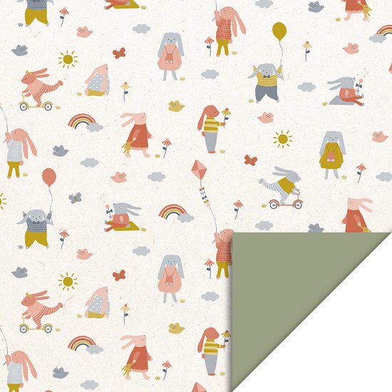 HOP - Cadeaupapier - Sweet Bunny - Old Green - 70x300 cm