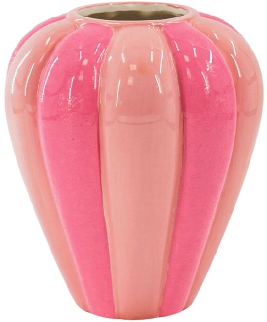 Housevitamin Bloemenvaas ‘Swirl’ – Keramische Design Vaas – Fluor Roze / Lichtroze – 22,5 cm