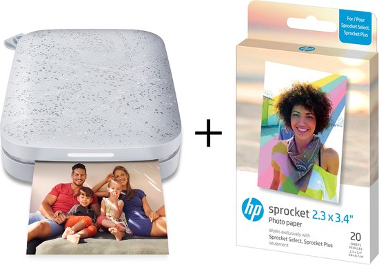 HP Sprocket White/Luna - Mobiele Fotoprinter - inclusief extra 20-pack HP Zink papier