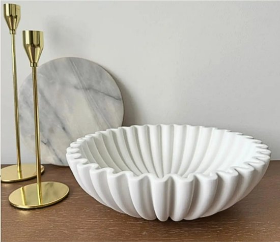 Janse® Luxe ronde fruitschaal wit - Ø 25 cm - Golvend design - Decoratieve Fruitmand voor Fruit - Kunststof - Schalen en kommen - Fruit en groenten organizer - Resin fruitmand