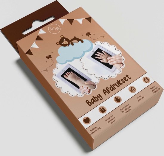 JGR - Baby handafdruk - Baby voetafdruk - Set - Baby Art - Kraamcadeau - Babyshower Cadeau – Inktafdruk – Pootafdruk Hond & Kat Inclusief beschrijving Nederlands/Engels