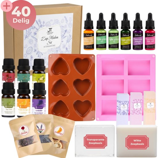 JT Products Zelf Zeep Maken Pakket 40 Delig – Voor Volwassenen en Kinderen – 1KG Gietzeep - Zeep Mal