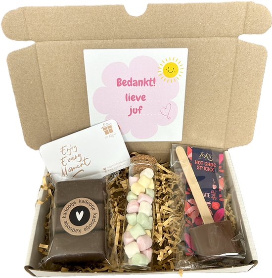 Juf choco mini brievenbus cadeau - bedankt - lerares - chocolademelk - marshmallows